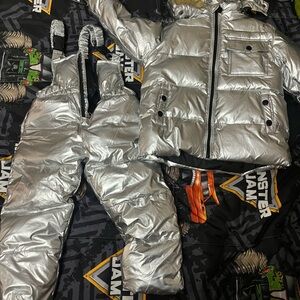 Shiny Silver Puffer Jacket: snowsuit